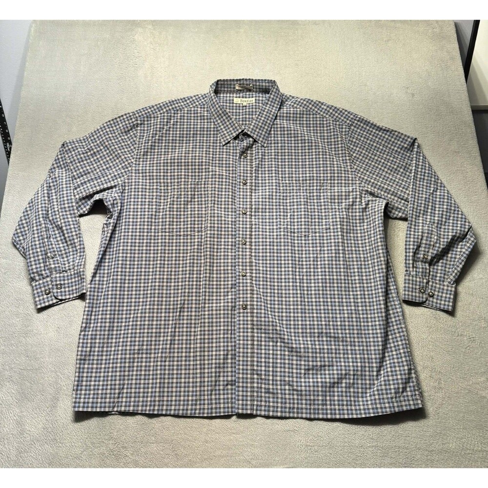 Foxfire Mens 3XB Big Tall Button Down Dress Shirt Blue Gray Plaid NWOT